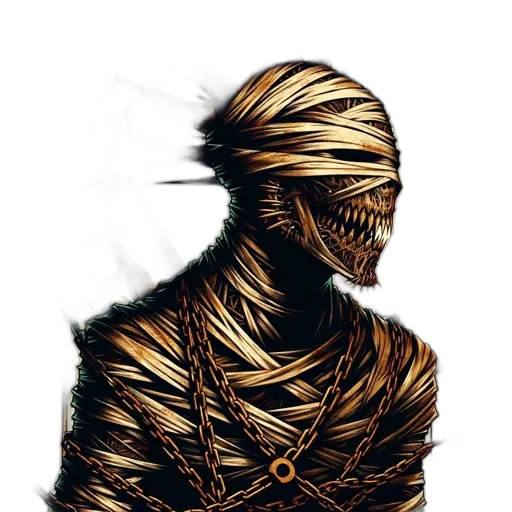 mask, face, creature, staff, cyberpunk, comic book art, concept art, fantasy art transparent PNG cut-out