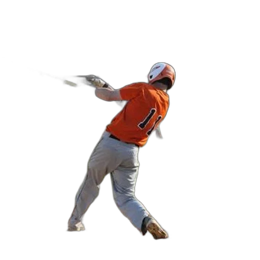 staff, weapon, baseball, player, orange, jersey, swings, ball transparent PNG cut-out