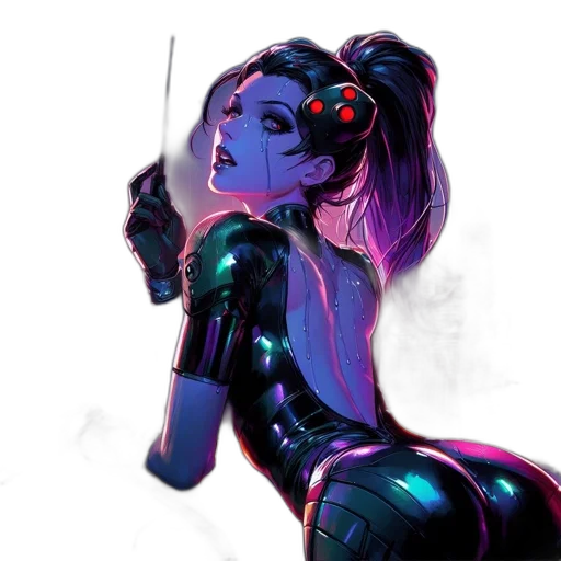 robot, weapon, staff, cyberpunk, concept art, comic book art, fantasy art, neon lights transparent PNG cut-out
