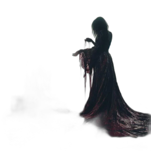 dress, creature, staff, hair, concept art, 3d render, fantasy art, pixel art transparent PNG cut-out