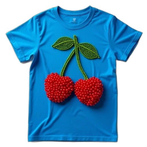 food, 3d render, red, blue, t-shirt, graphic, two, cherries transparent PNG cut-out