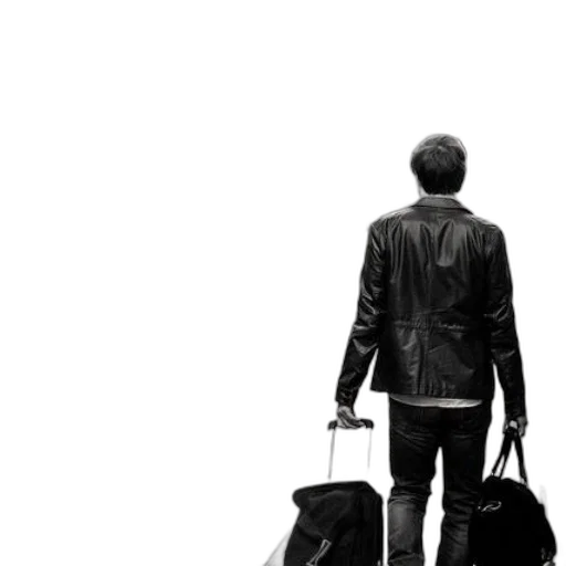 jacket, concept art, photorealistic, black, white, photo, man, standing transparent PNG cut-out