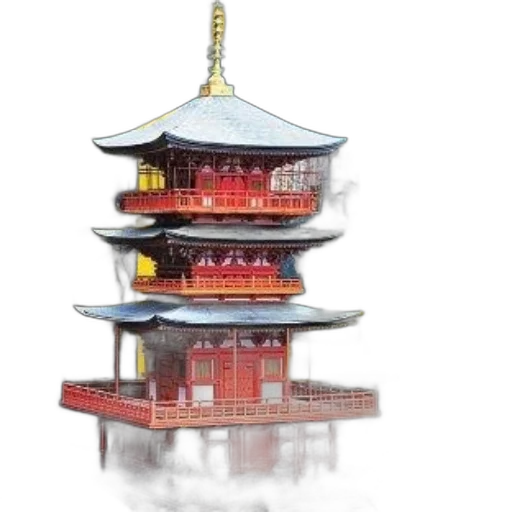 building, 3d render, concept art, photorealistic, traditional, japanese, pagoda, waterfall transparent PNG cut-out