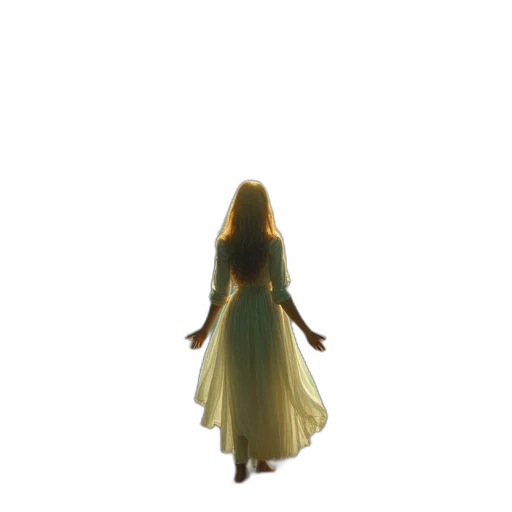 dress, hair, creature, staff transparent PNG cut-out