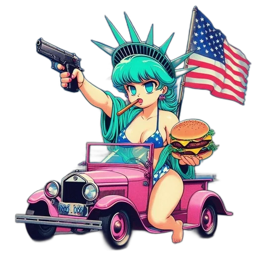 car, weapon, food, robot, vaporwave, anime, cyberpunk, pixel art transparent PNG cut-out
