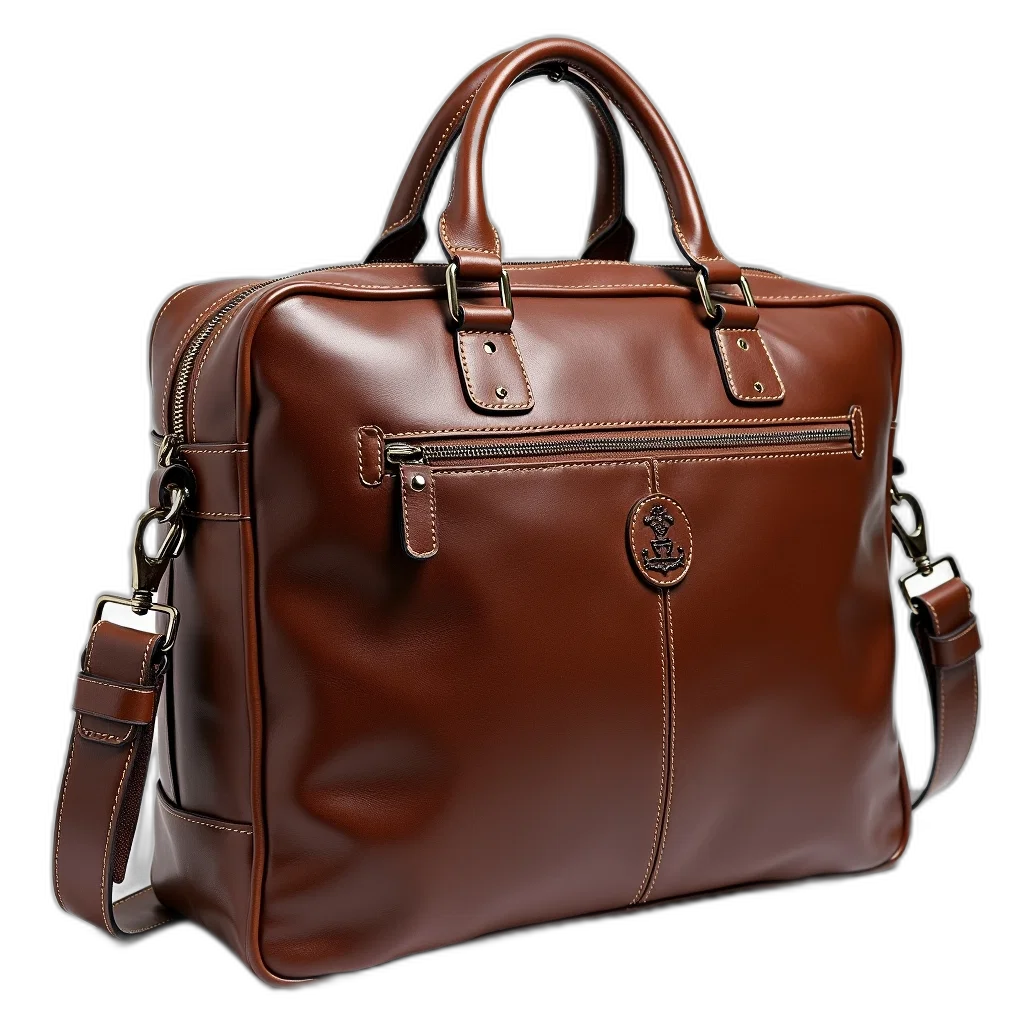 3d render, photorealistic, earth tones, brown, leather, briefcase, zipper, closure transparent PNG cut-out