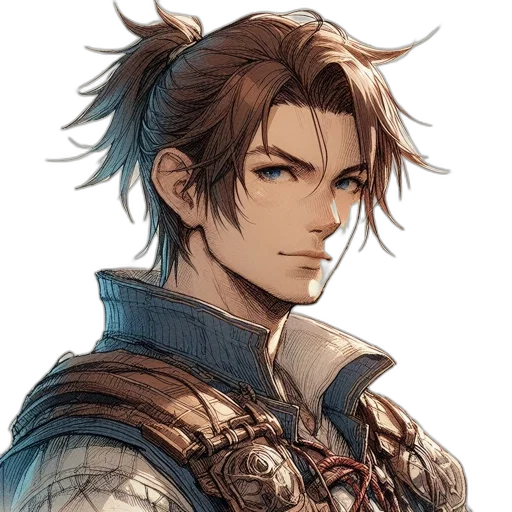 face, fantasy art, concept art, anime, pixel art, blue, earth tones, confident transparent PNG cut-out