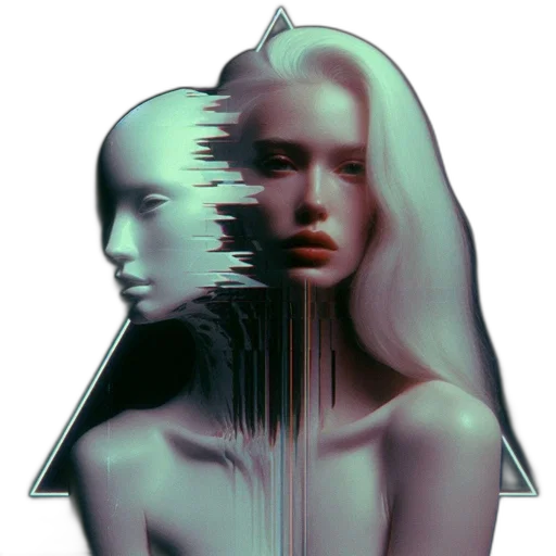 mask, face, robot, hair, cyberpunk, pixel art, concept art, 3d render transparent PNG cut-out