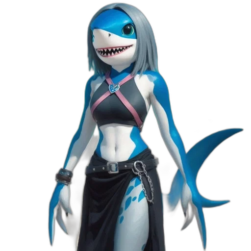 creature, concept art, 3d render, fantasy art, vaporwave, anthropomorphic, woman, shark transparent PNG cut-out