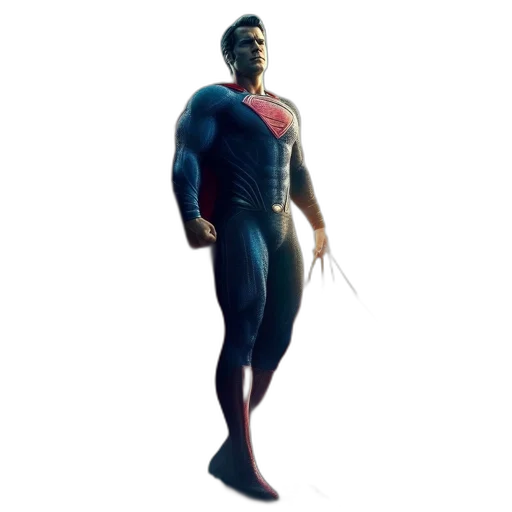 3d render, concept art, comic book art, superhero, blue, suit, stands, tall transparent PNG cut-out