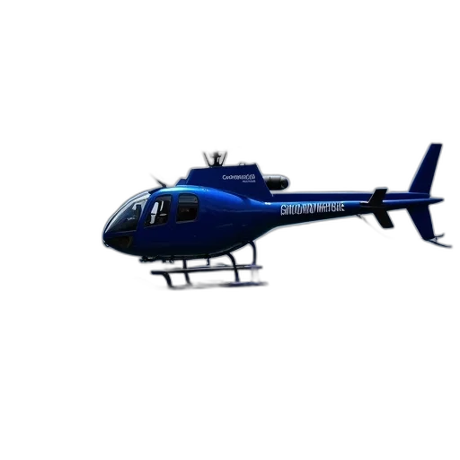 3d render, photorealistic, blue, helicopter, words, granfondo, whistler, side transparent PNG cut-out