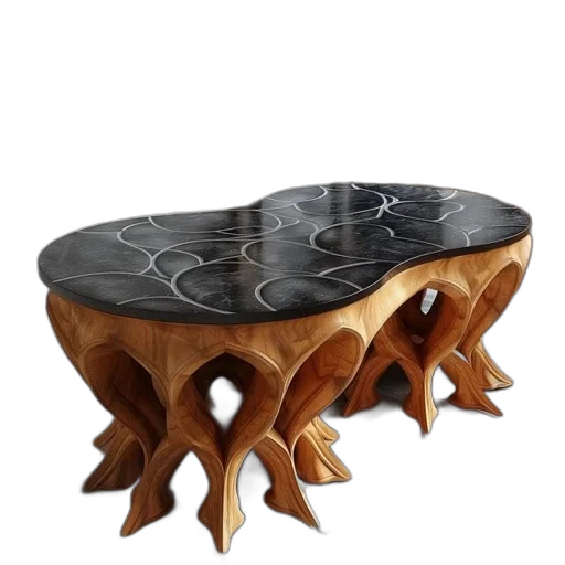 furniture, crown, 3d render, wooden, table, black, top, organic transparent PNG cut-out