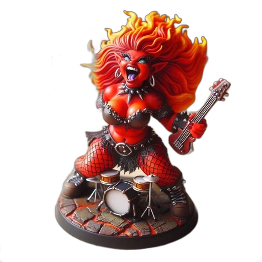 concept art, 3d render, fantasy art, fire, miniature, figurine, fiery-haired, warrior transparent PNG cut-out