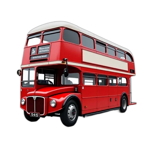 3d render, photorealistic, red, double-decker, bus, white, roof, black transparent PNG cut-out