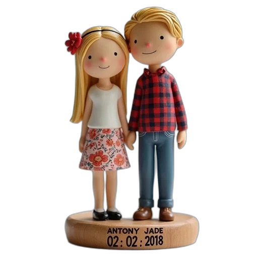 3d render, ceramic, figurine, man, woman, standing, close, together transparent PNG cut-out