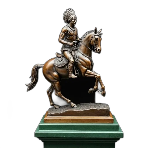sword, crown, 3d render, bronze, statue, native, american, horseback transparent PNG cut-out