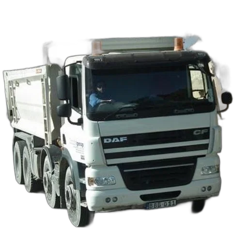 photorealistic, 3d render, white, daf, truck, parked, side, road transparent PNG cut-out