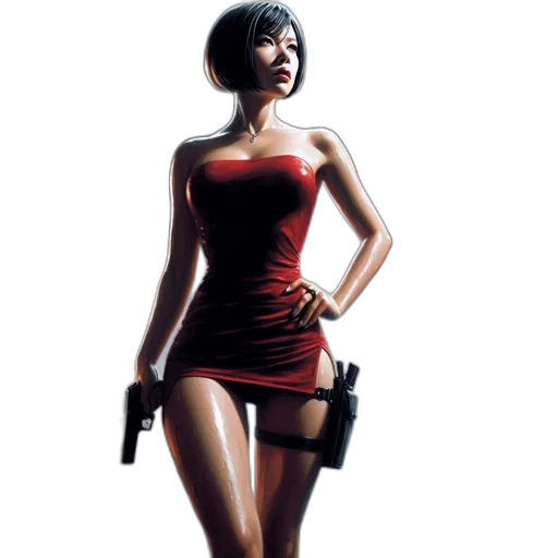 weapon, dress, concept art, comic book art, photorealistic, pixel art, woman, red transparent PNG cut-out
