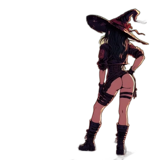 hat, staff, weapon, jacket, concept art, pixel art, cyberpunk, fantasy art transparent PNG cut-out