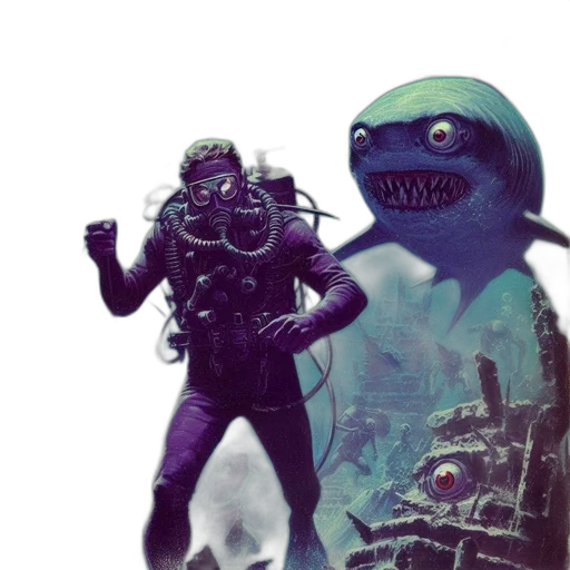 creature, robot, concept art, vaporwave, comic book art, fantasy art, underwater, outer space transparent PNG cut-out
