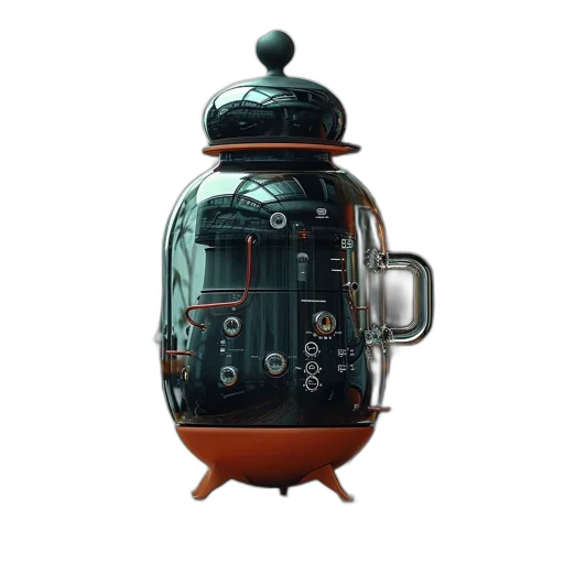 robot, 3d render, concept art, pixel art, cyberpunk, transparent, glass, device transparent PNG cut-out