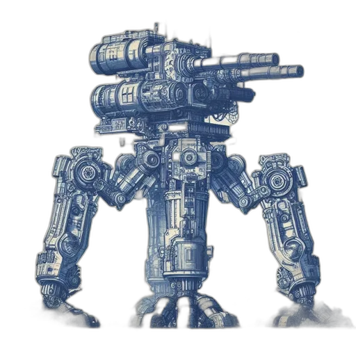 robot, weapon, staff, concept art, 3d render, pixel art, watercolor, blue transparent PNG cut-out
