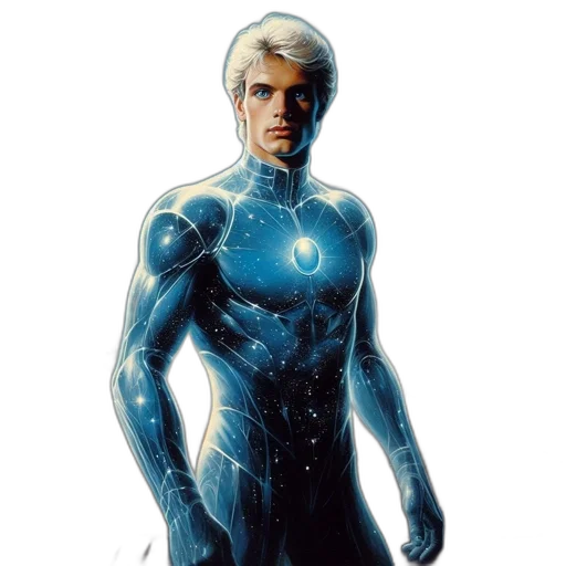 robot, comic book art, concept art, photorealistic, dimly, lit, room, blond transparent PNG cut-out