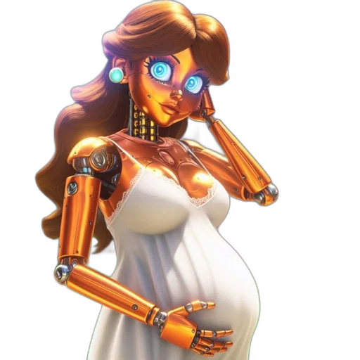 robot, dress, weapon, jewelry, concept art, cyberpunk, pixel art, 3d render transparent PNG cut-out