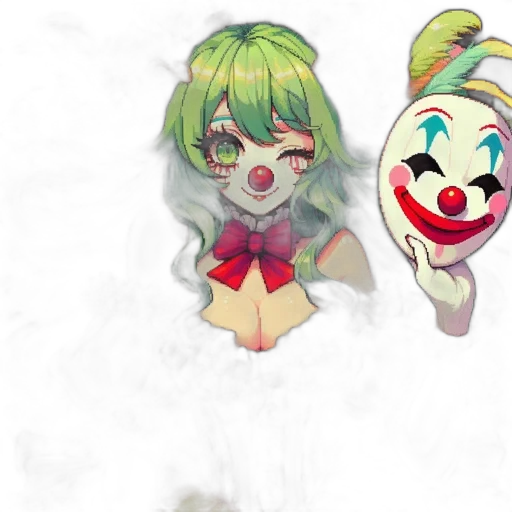 mask, concept art, anime, pixel art, 3d render, green, colorful, clown-themed transparent PNG cut-out