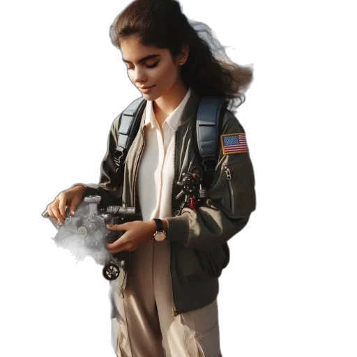 jacket, weapon, staff, concept art, photorealistic, outer space, fire, woman transparent PNG cut-out