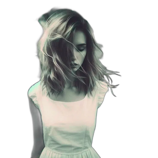 dress, hair, photorealistic, watercolor, cartoon, concept art, neon lights, pastel transparent PNG cut-out