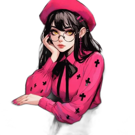 jacket, dress, hat, staff, cartoon, pixel art, anime, concept art transparent PNG cut-out