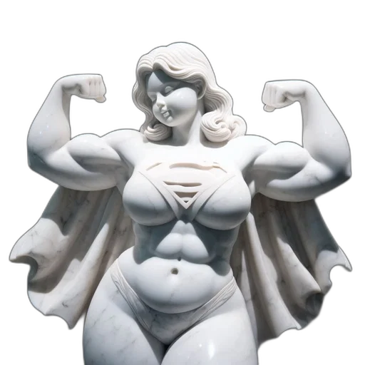 concept art, comic book art, 3d render, fantasy art, statue, female, superhero, stands transparent PNG cut-out