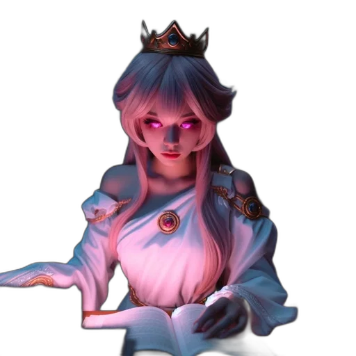 crown, staff, robot, face, concept art, 3d render, fantasy art, vaporwave transparent PNG cut-out