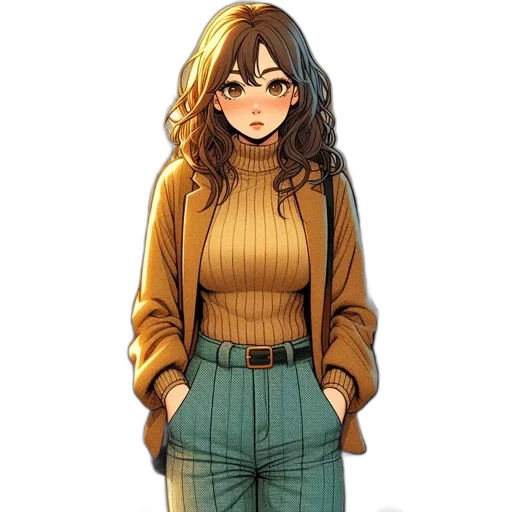 jacket, dress, staff, face, anime, cartoon, pixel art, concept art transparent PNG cut-out
