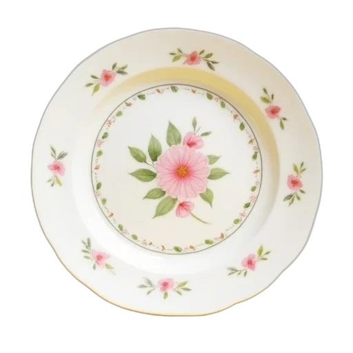 food, white, ceramic, plate, floral, pattern, placed, yellow transparent PNG cut-out
