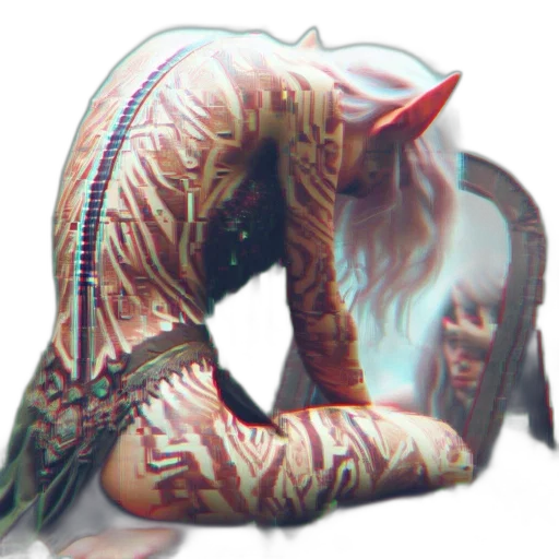 mask, creature, dragon, hair, concept art, vaporwave, 3d render, fantasy art transparent PNG cut-out