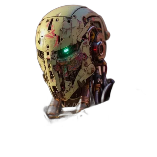 robot, mask, face, weapon, concept art, cyberpunk, 3d render, pixel art transparent PNG cut-out