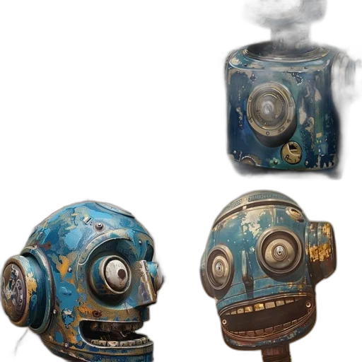 robot, mask, face, staff, concept art, 3d render, photorealistic, fantasy art transparent PNG cut-out