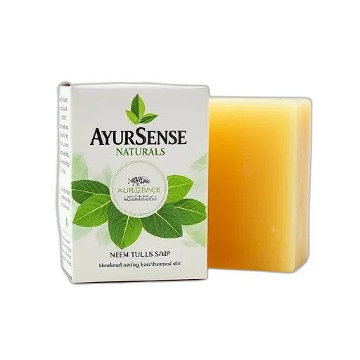 bar, ayursense, naturals, neem, tulsi, soap, displayed, white transparent PNG cut-out