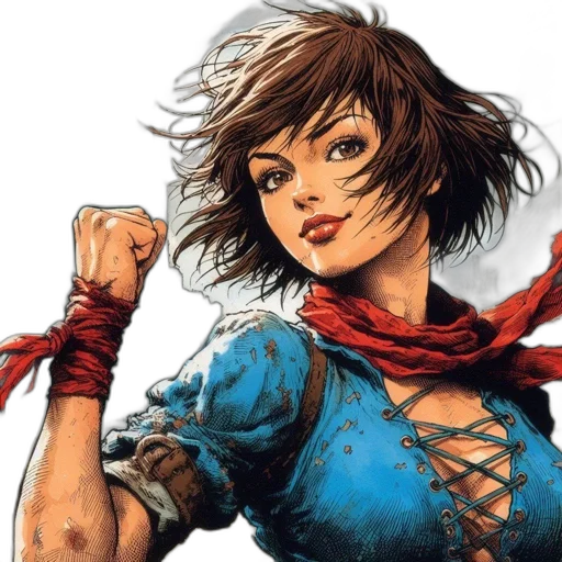comic book art, concept art, fantasy art, photorealistic, determined, female, character, stands transparent PNG cut-out