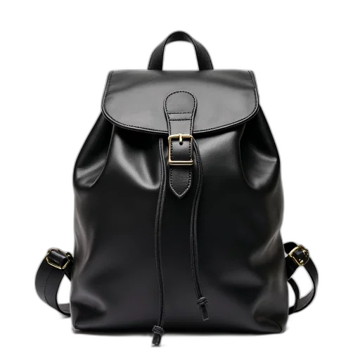 3d render, dark, monochrome, black, leather, backpack, zipper, closure transparent PNG cut-out