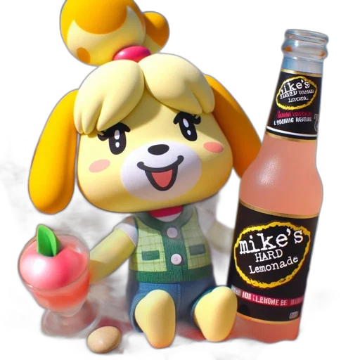 bottle, food, 3d render, concept art, cheerful, anthropomorphic, dog, checkered transparent PNG cut-out