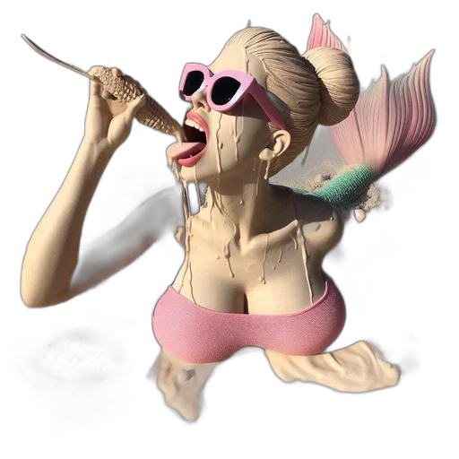 creature, staff, concept art, 3d render, fantasy art, vaporwave, underwater, pastel transparent PNG cut-out