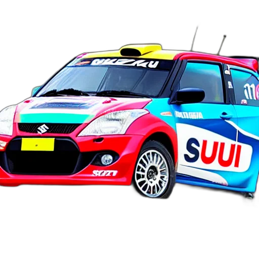 car, 3d render, photorealistic, concept art, cartoon, suzuki, swift, rally transparent PNG cut-out