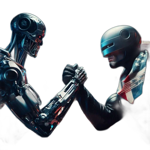 robot, concept art, comic book art, cyberpunk, 3d render, outer space, neon-lit, setting transparent PNG cut-out