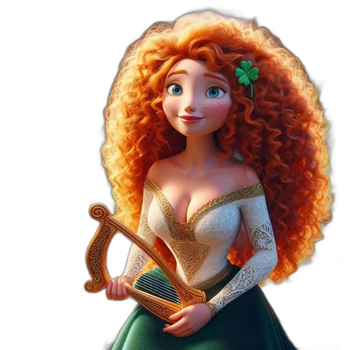 dress, jewelry, 3d render, fantasy art, concept art, cartoon, fire, red-haired transparent PNG cut-out