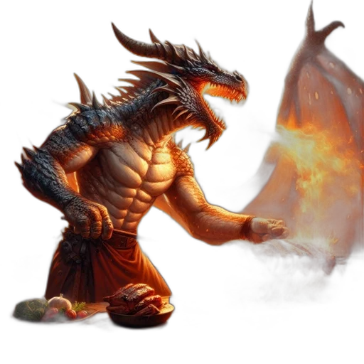 dragon, creature, fantasy art, concept art, pixel art, comic book art, fire, large transparent PNG cut-out