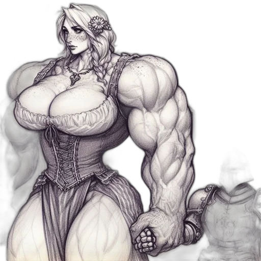 dress, fantasy art, concept art, pencil sketch, comic book art, monochrome, muscular, woman transparent PNG cut-out