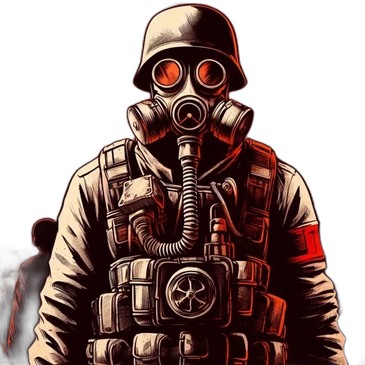mask, jacket, weapon, comic book art, concept art, pixel art, cartoon, red transparent PNG cut-out